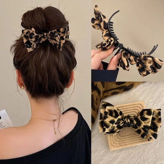 Vintage Leopard Print Bow Tie Hair Clip