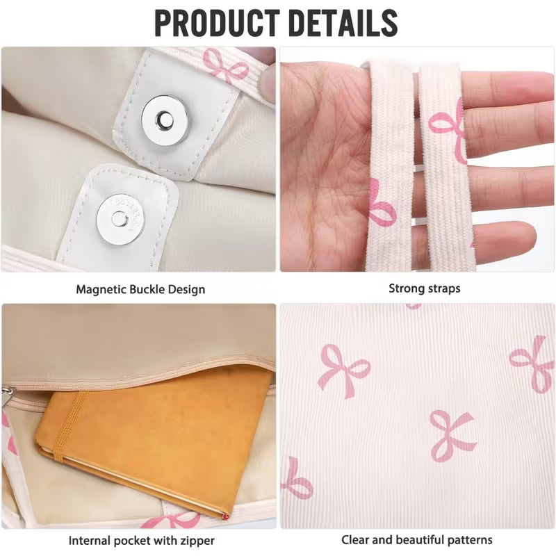 Pink Bow Corduroy Tote Bag