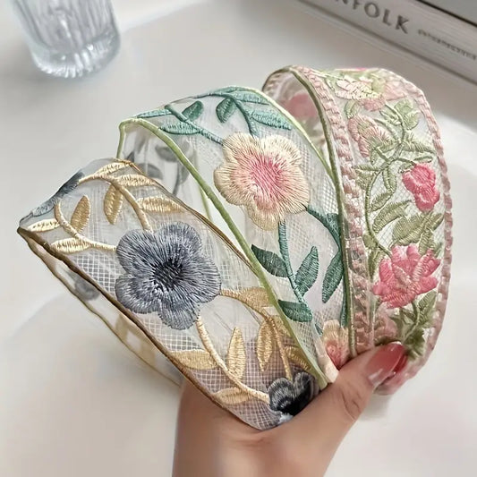 Elegant Vintage-Inspired Embroidered Floral Headband