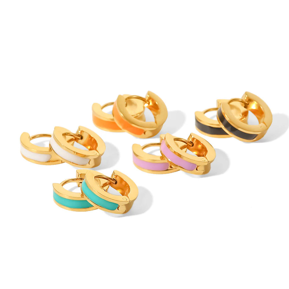 18K Gold Small Hoop Earrings With a Splash of Color