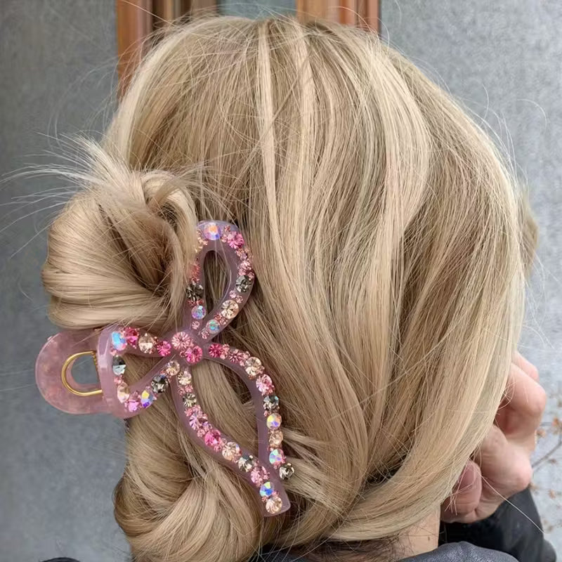 Pink Gemstone Bow Clip