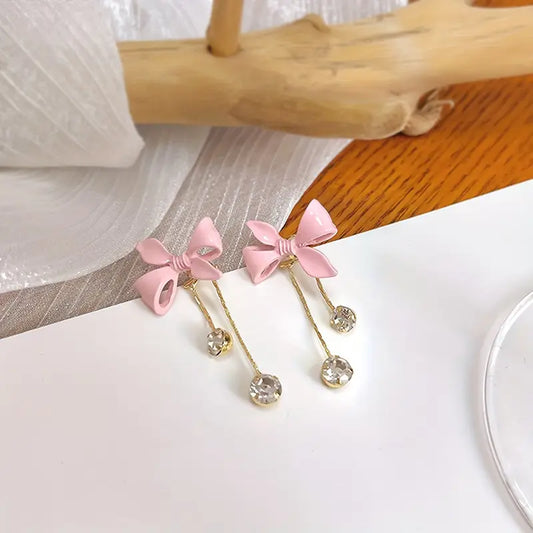 Dangle Pink Bow Crystal Earrings