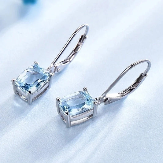 Blue Topaz Drop Zircon Drop Earrings