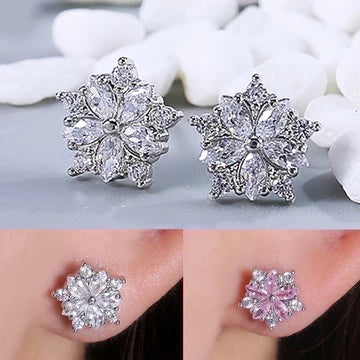 Flower Shaped Inlaid Zircon Copper Earrings